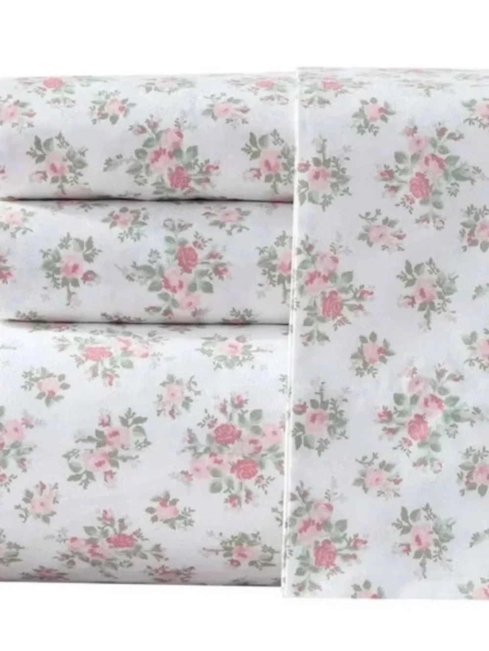 Laura Ashley Leanna Rose ~ Twin Sheet Set ~ Pink Floral ~ 100% Cotton